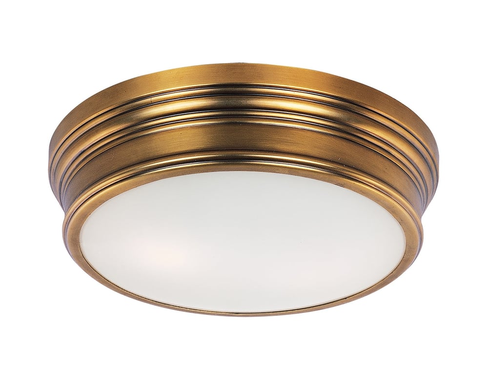 Maxim Lighting Fairmont Flush Mount in Natural Aged Brass finish, featuring a sleek steel frame and clear glass panels for a modern, elegant look.