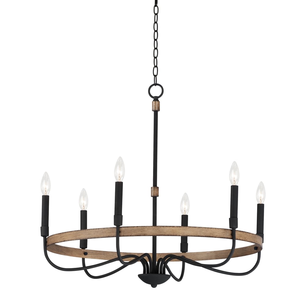 Maxim Lighting's Franklin Chandelier in Driftwood with Black finish, featuring a steel frame and elegant design, perfect for modern interiors.