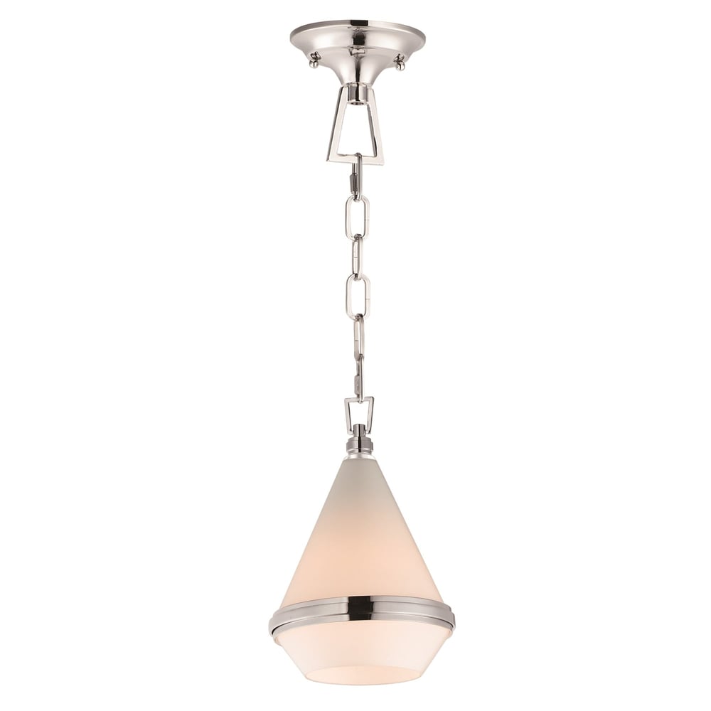 Maxim Lighting Giza Pendant in polished nickel finish, featuring a sleek steel frame and clear glass panels, elegantly hanging from the ceiling.