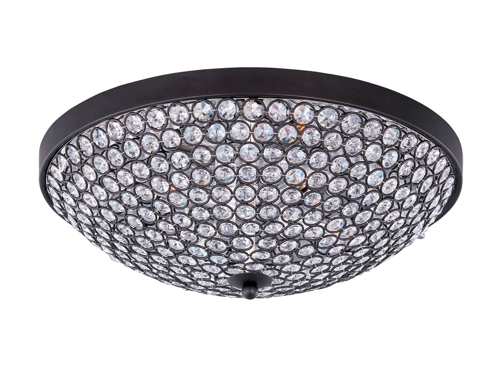 Maxim Lighting Glimmer Flush Mount in Bronze finish with a Steel frame and Crystal accents, creating an elegant and sparkling ceiling fixture.