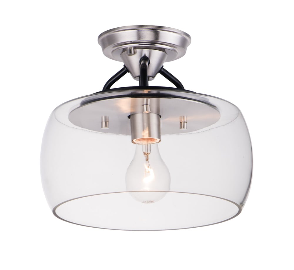 Maxim Lighting Goblet Semi Flush Mount in Black with Satin Nickel finish, featuring a steel frame and glass shade, elegantly illuminates the space.