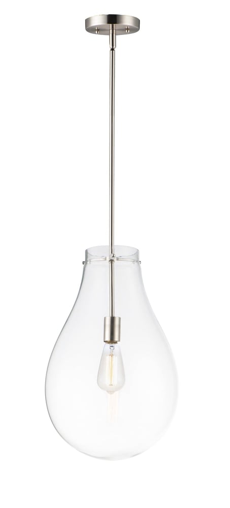 Maxim Lighting Gourd Pendant in Satin Nickel finish, featuring a sleek steel and glass design, elegantly hanging from the ceiling.