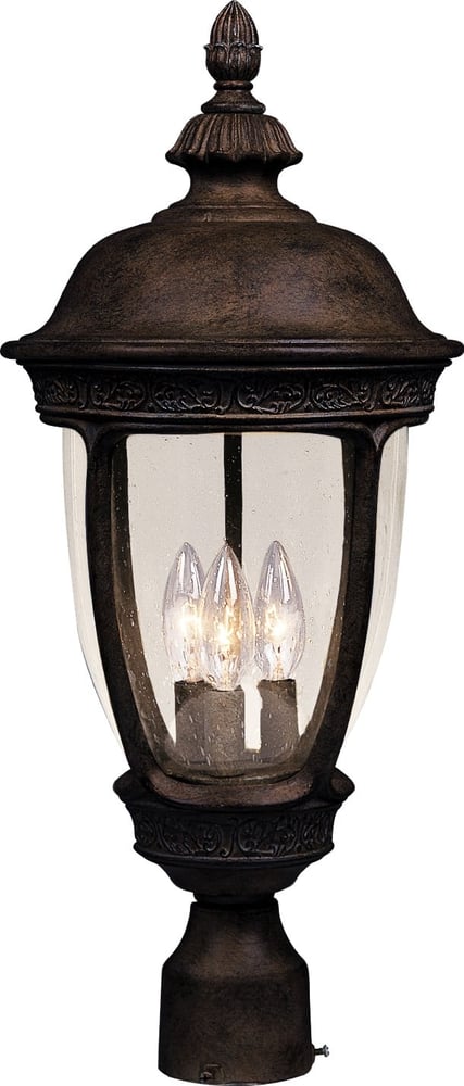Maxim Lighting Knob Hill Cast Outdoor Pole Post Lantern in Sienna finish, made of Aluminum, featuring a classic design with clear glass panels.