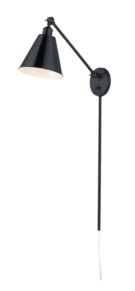 Maxim Lighting Library Wall Sconce in Brass finish, featuring a sleek, modern design with a curved arm and a classic conical shade.