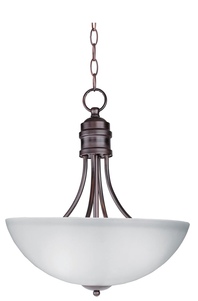 Maxim Lighting Logan Bowl Pendant in Oil Rubbed Bronze finish, featuring a sleek steel frame and glass shade, elegantly suspended for modern illumination.