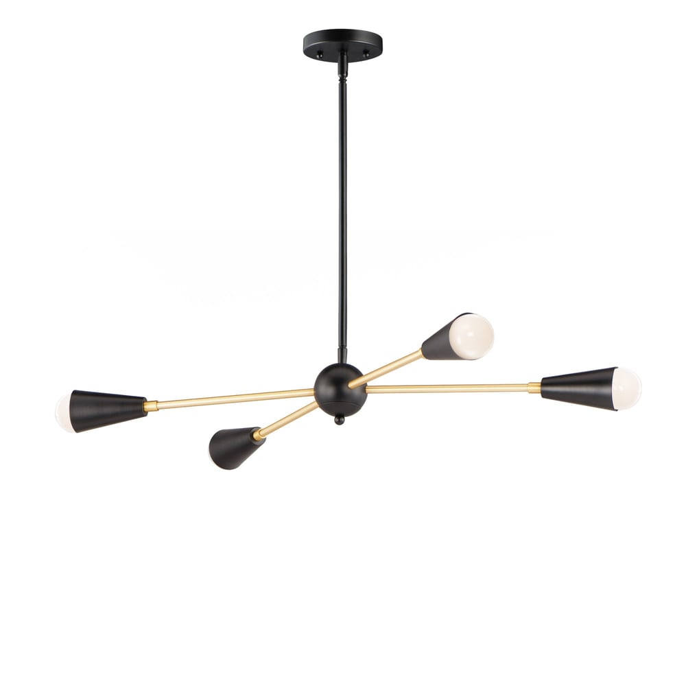Maxim Lighting Lovell 4-Light Pendant in Black with Satin Brass finish, featuring a sleek steel frame and modern design, hanging from the ceiling.