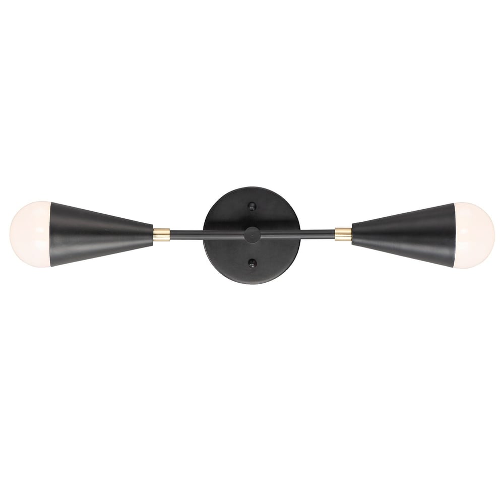 Maxim Lighting Lovell 2-Light Wall Sconce in Black with Satin Brass finish, made of Steel, featuring a modern design with two elegant light fixtures.