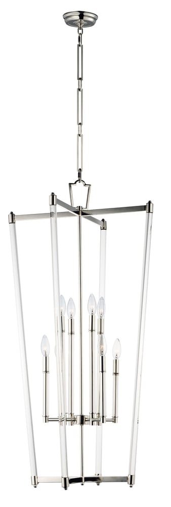 Lucent Tall Pendant by Maxim Lighting in polished nickel finish, featuring a sleek steel and glass design, elegantly suspended for modern illumination.