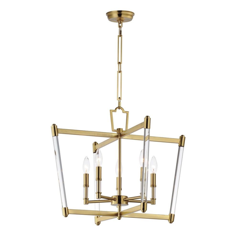 Maxim Lighting's Lucent Chandelier features a Heritage finish with sleek Steel and Glass elements, creating a modern and elegant lighting fixture.