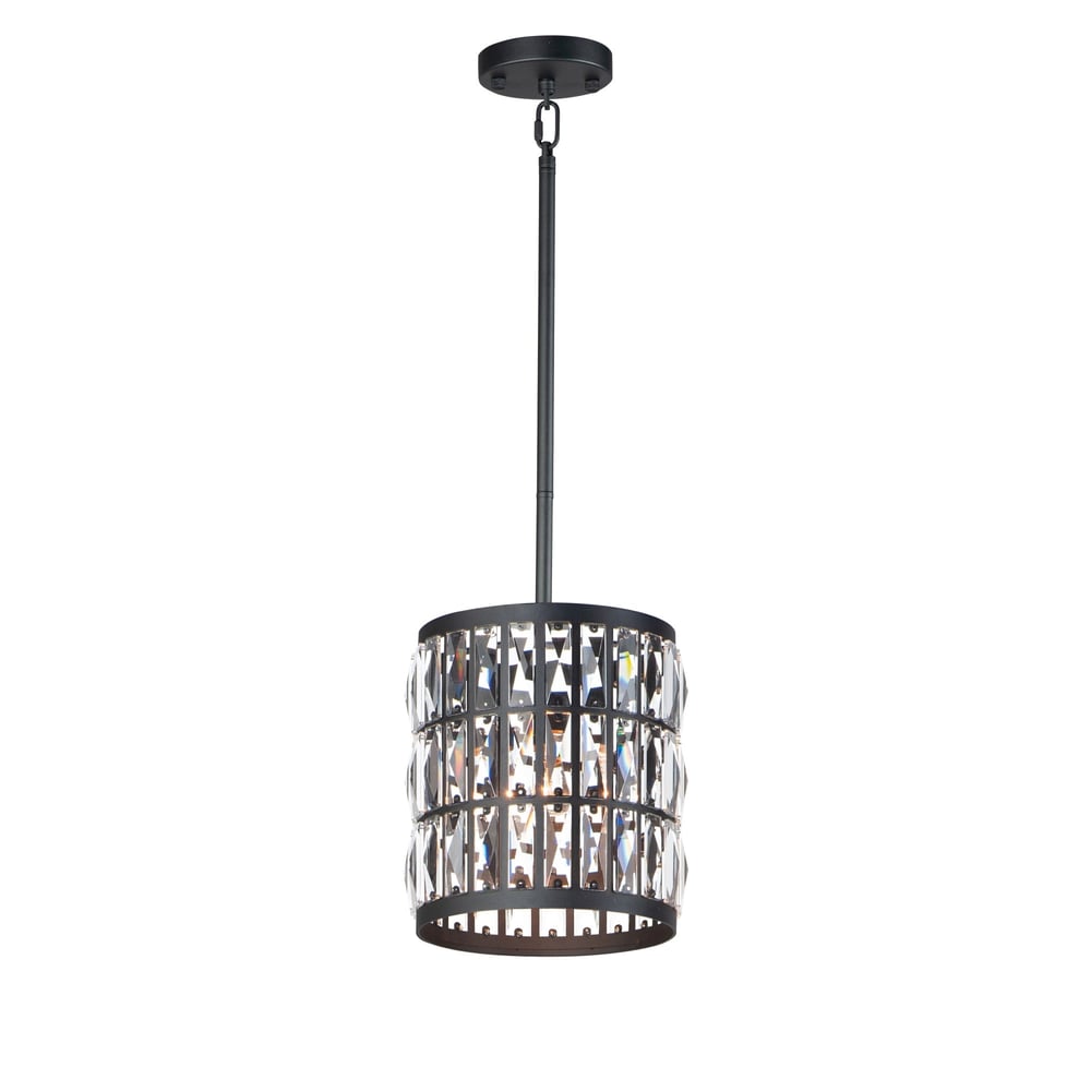 Maxim Lighting Madeline Pendant in Black finish, featuring a sleek steel frame and elegant design, suspended from a ceiling for modern illumination.
