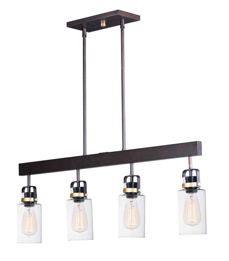 Maxim Lighting Magnolia Linear Pendant in Bronze with Gold finish, featuring a sleek steel and glass design, elegantly suspended with modern style.