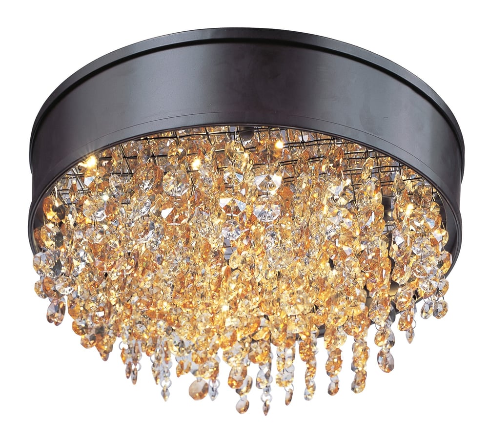 Maxim Lighting Mystic LED Flush Mount in Bronze finish with Steel and Crystal accents, featuring a sleek, modern design.