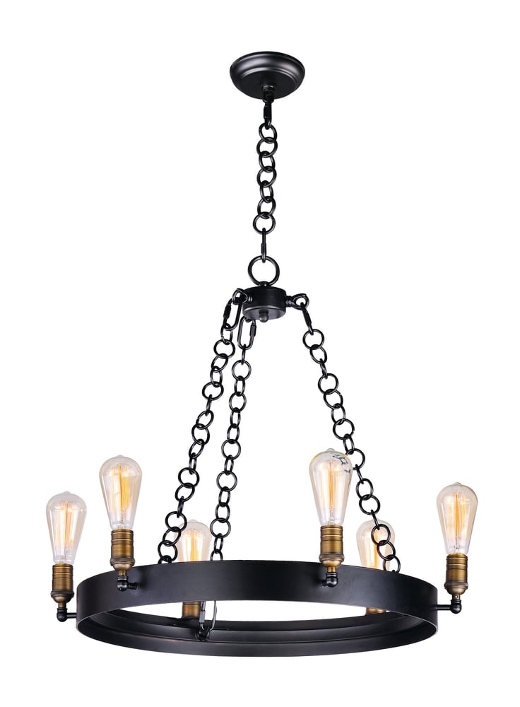 Maxim Lighting Noble Chandelier featuring a Black with Natural Aged Brass finish, elegant design with multiple arms and bulb holders for a sophisticated look.