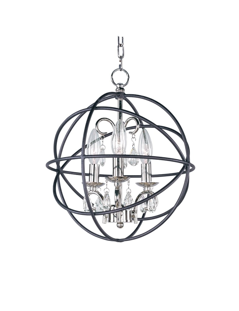 Maxim Lighting Orbit Pendant in Anthracite with Nickel finish, featuring a sleek steel frame and crystal accents, elegantly suspended from the ceiling.