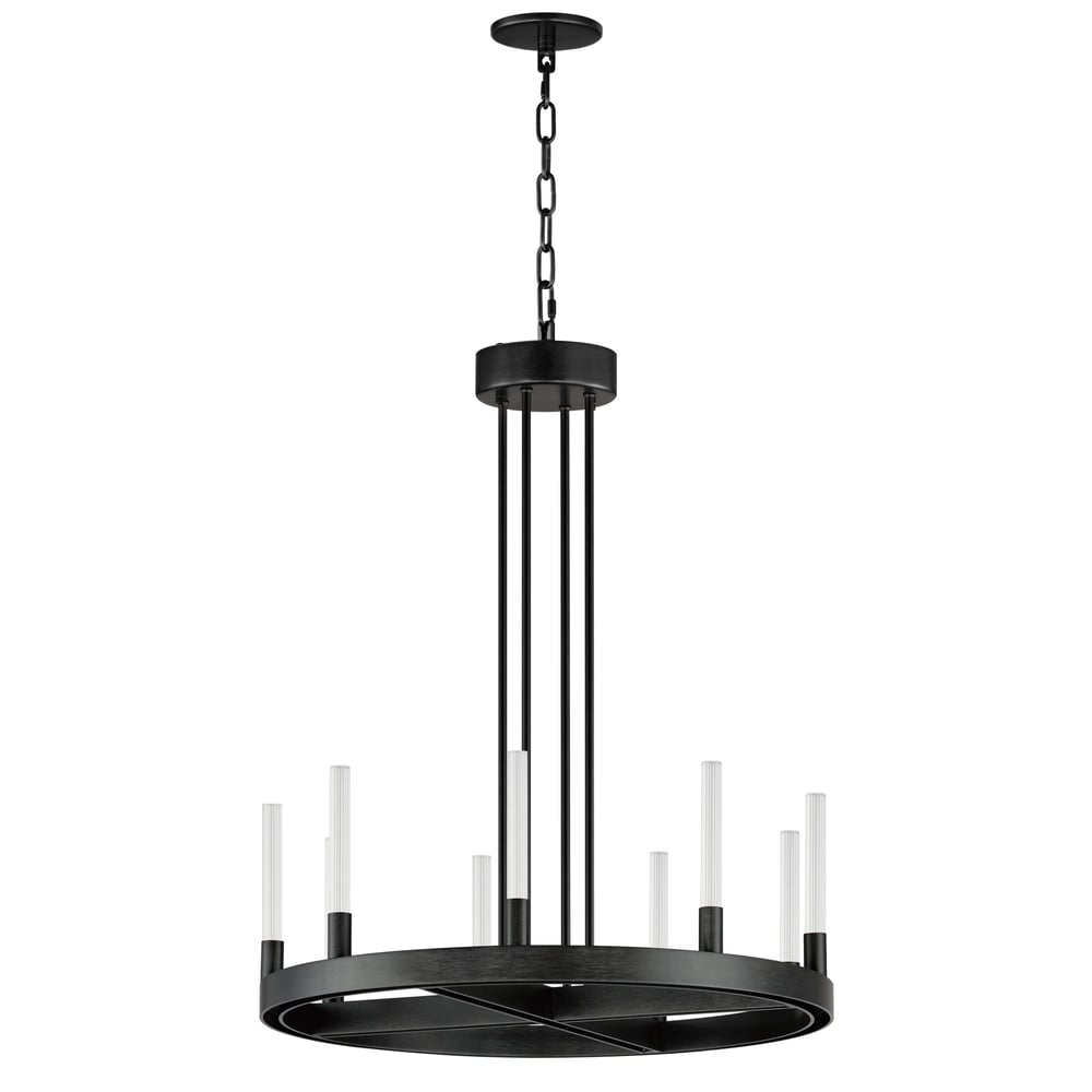 Maxim Lighting Ovation 24" LED Chandelier with a sleek Black finish, featuring a modern design of Steel and Glass elements, elegantly suspended.