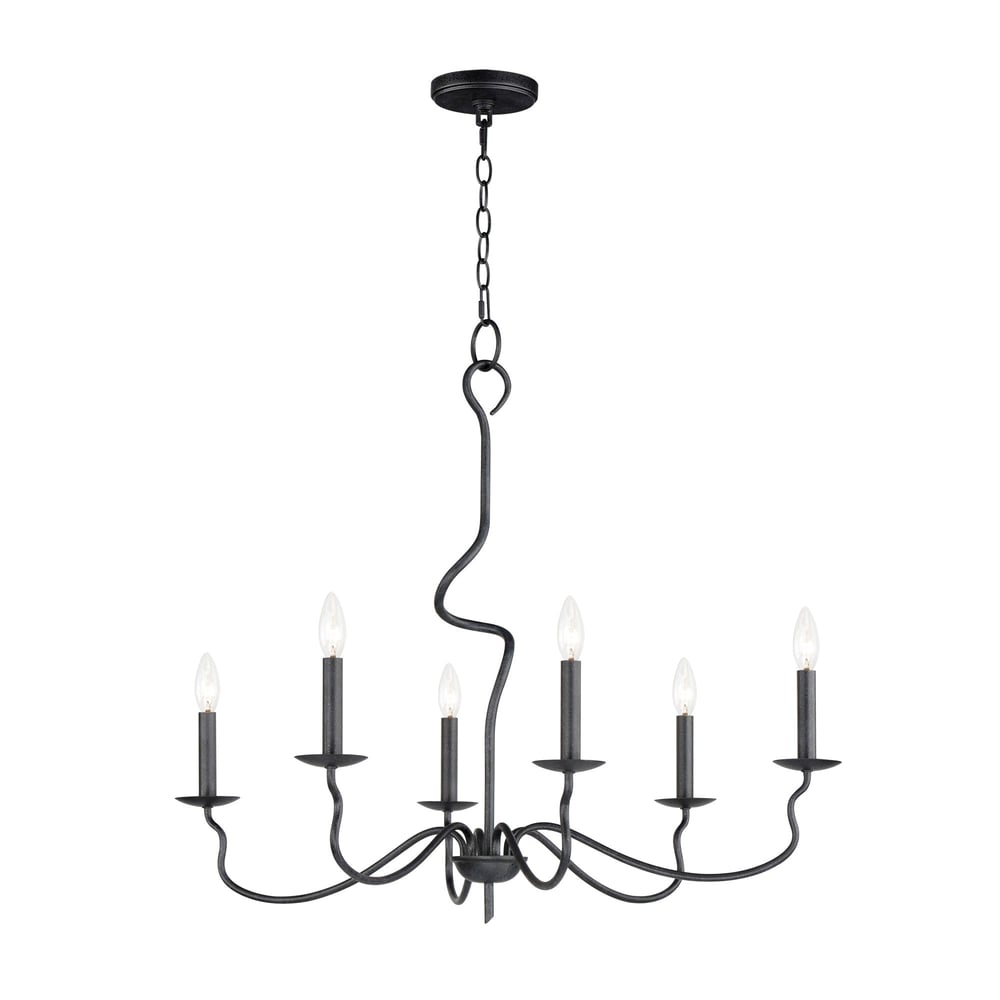 Maxim Lighting Padrona Chandelier in Black Oxide finish, featuring a sleek iron frame with elegant, curved arms and multiple candle-style lights.