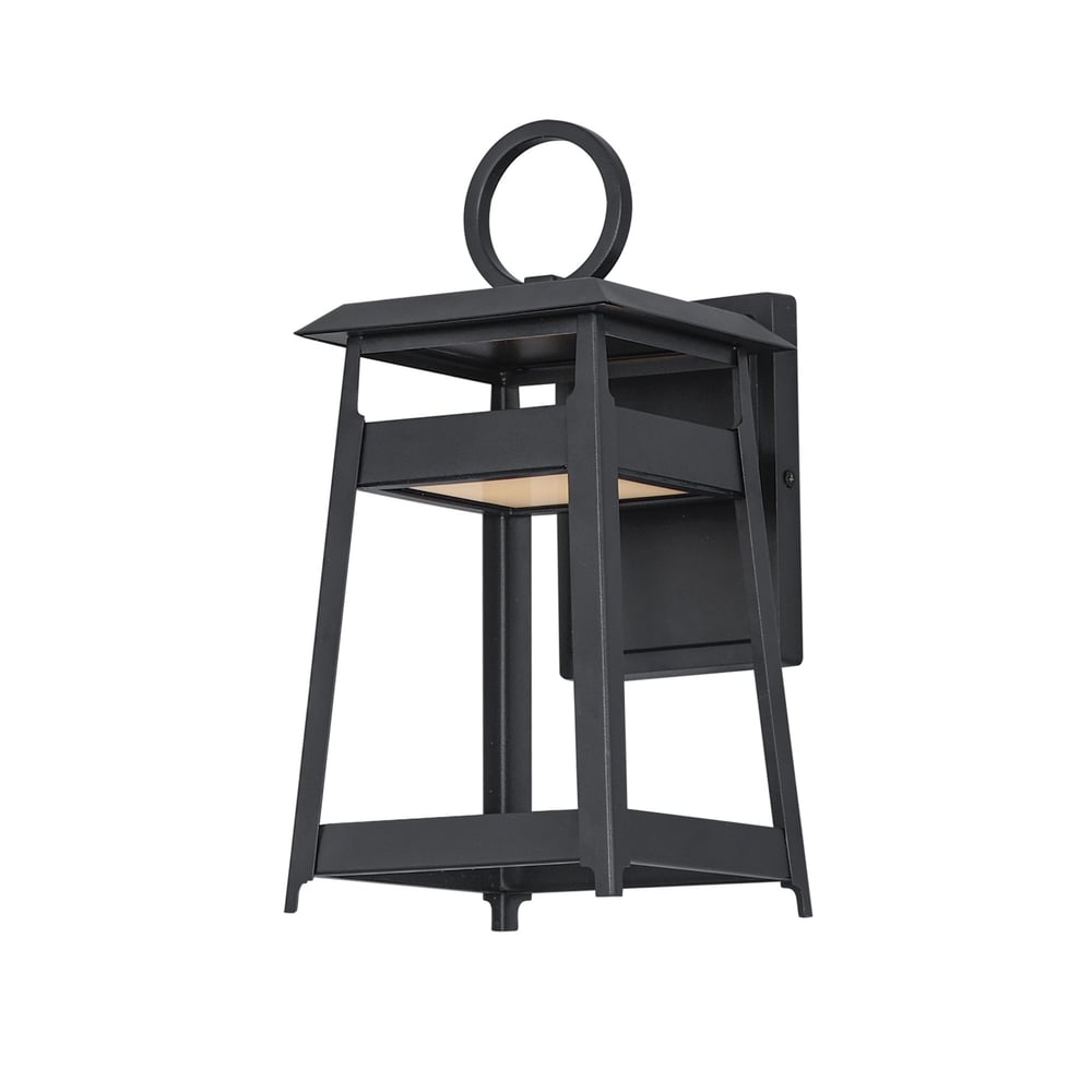 Maxim Lighting Pagoda Outdoor Wall Sconce in Black Aluminum finish, featuring a sleek, modern design with a rectangular shape and clear glass panels.