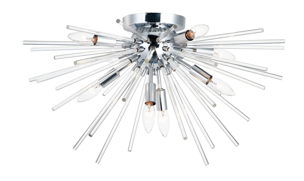Maxim Lighting Polaris Flush Mount in Polished Chrome finish, featuring a sleek, modern steel design with a circular shape and clear glass accents.