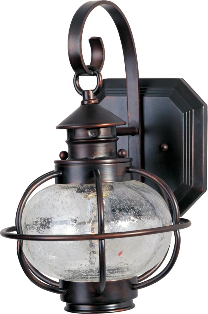 Maxim Lighting Portsmouth Outdoor Wall Mount in Oil Rubbed Bronze finish, featuring an elegant aluminum frame with a classic lantern design.