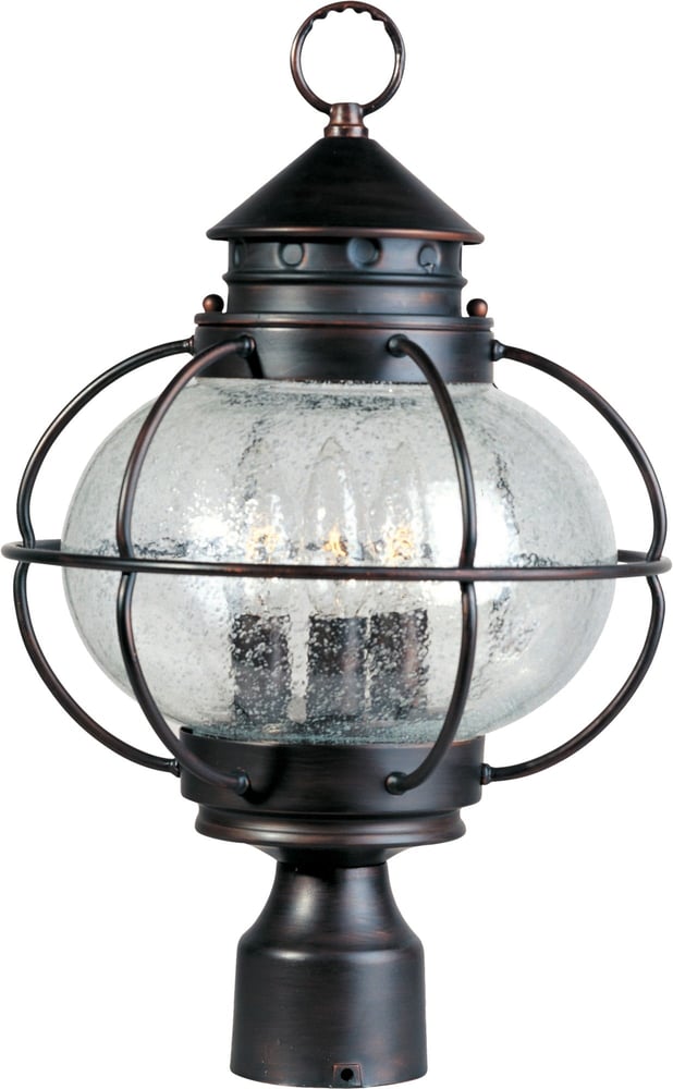 Maxim Lighting Portsmouth Outdoor Post Light in Oil Rubbed Bronze finish, featuring a classic lantern design made of durable aluminum for outdoor use.
