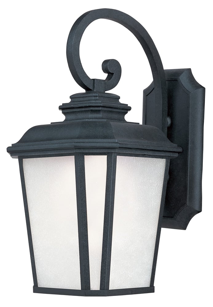 Maxim Lighting Radcliffe LED E26 Hanging Outdoor Wall Light in Black Oxide finish, made of Aluminum, illuminating a patio area."