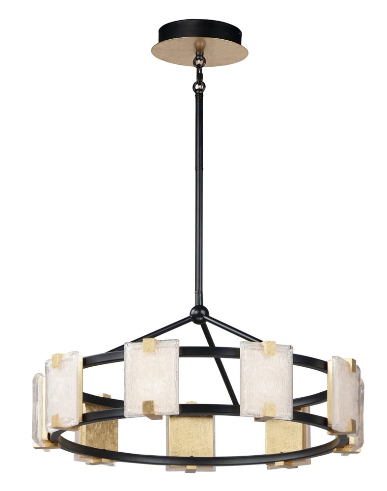 Radiant Chandelier by Maxim Lighting, featuring a sleek Aluminum design in Black with Gold accents, elegantly illuminates a modern space.
