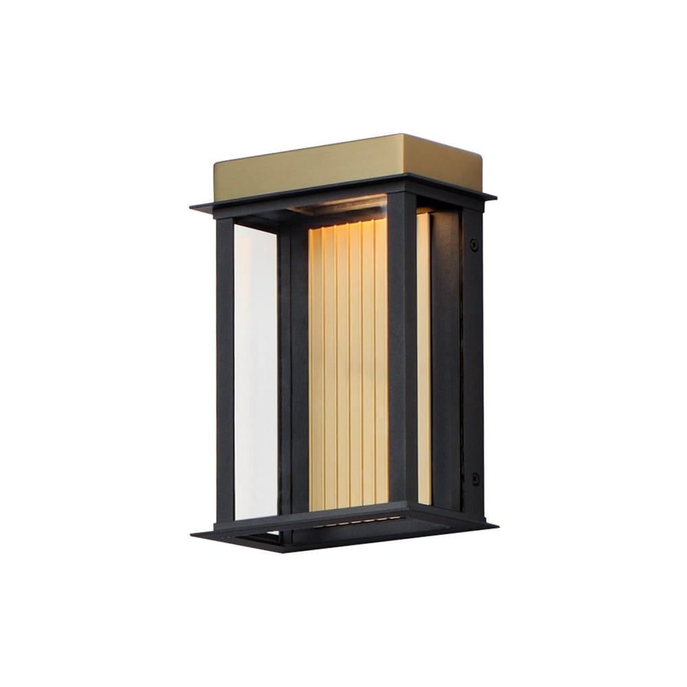 Maxim Lighting Rincon LED Outdoor Sconce in Black with Gold finish, featuring a sleek, modern design with an aluminum frame and energy-efficient LED lighting.