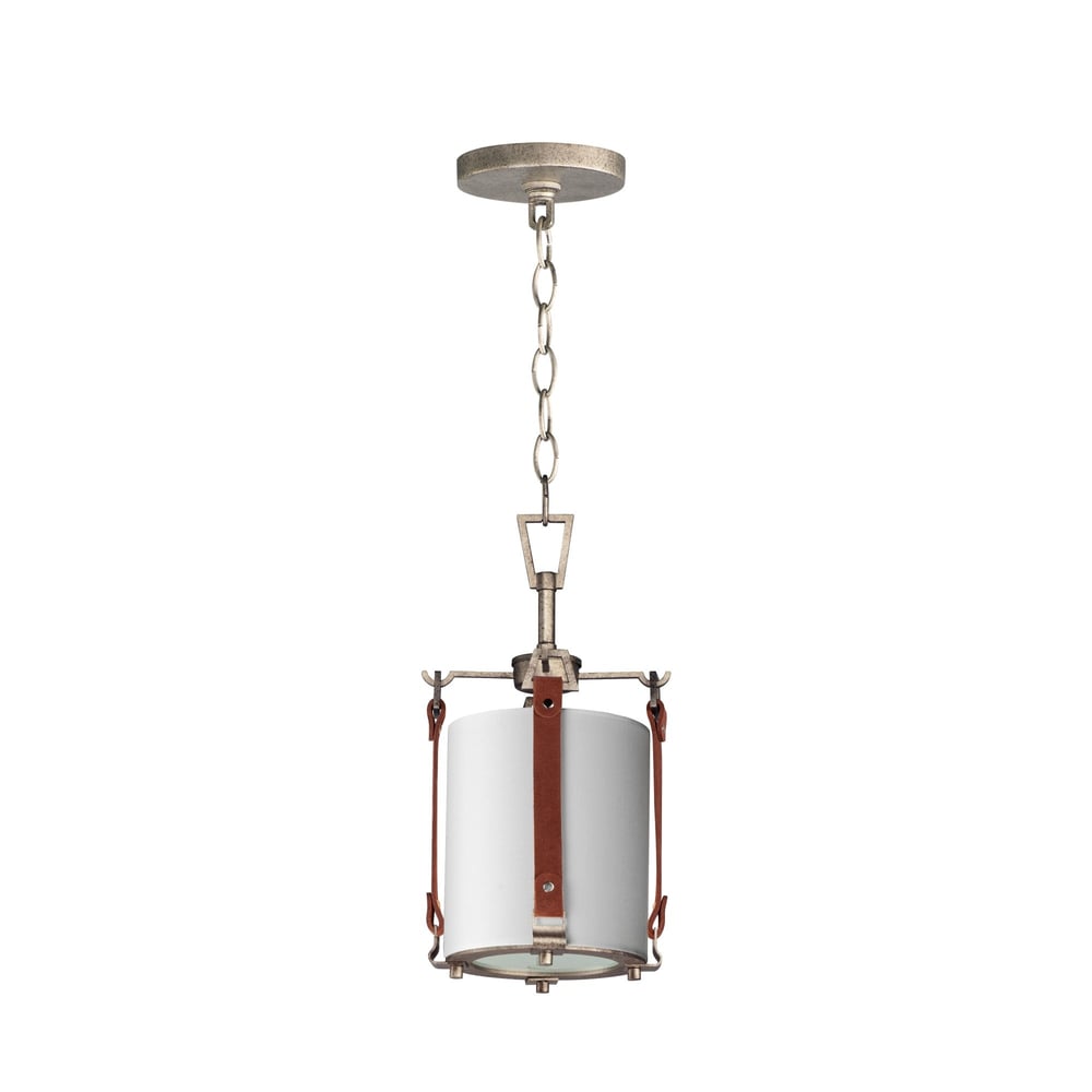 Maxim Lighting Sausalito Pendant in Zinc with Brown Suede finish, featuring a steel frame and linen shade, hanging elegantly in a modern interior.