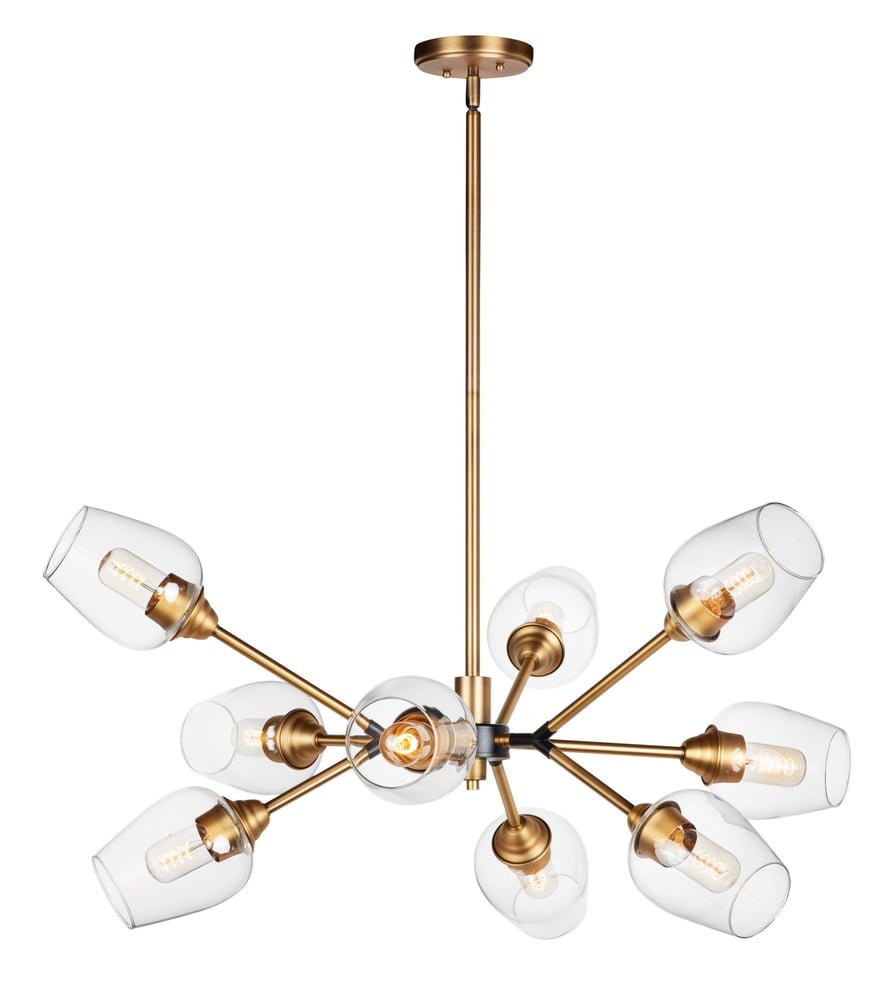 Savvy Chandelier by Maxim Lighting in Antique Brass with Black finish, featuring a modern design with steel and glass elements.