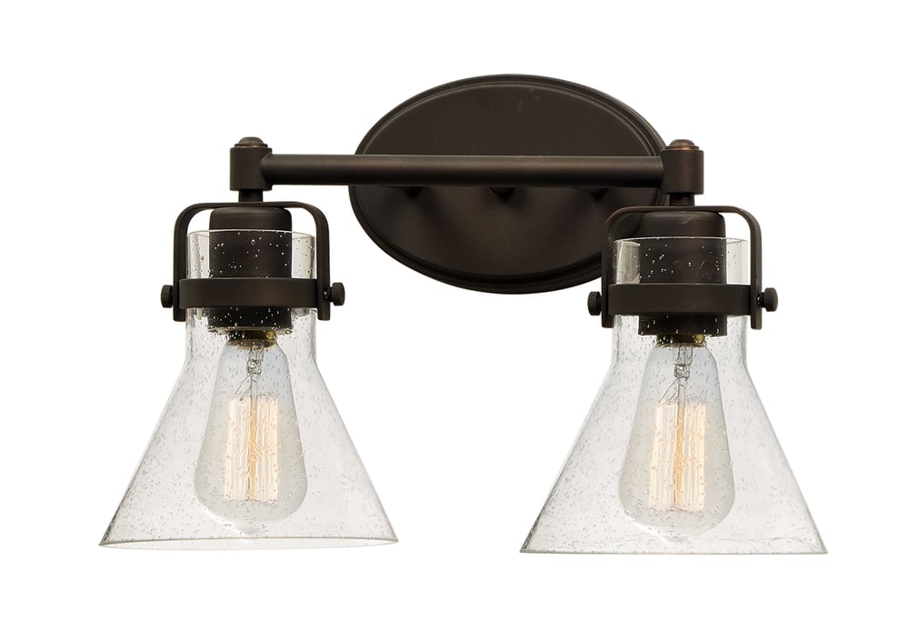 Maxim Lighting Seafarer Bathroom Vanity Light featuring a steel frame with an oil-rubbed bronze finish and glass shades.