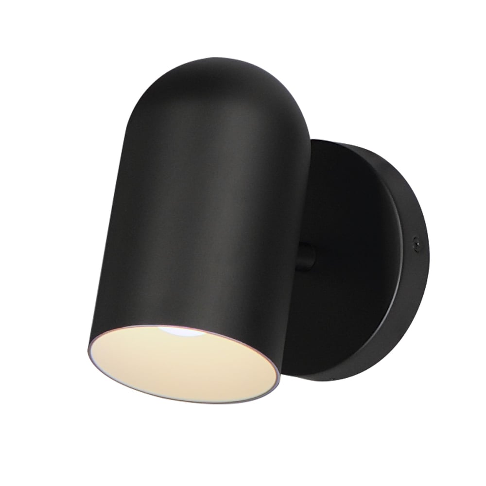 Maxim Lighting SpotLight Outdoor Sconce in Black finish, made of Aluminum, mounted on a wall, illuminating a warm glow.