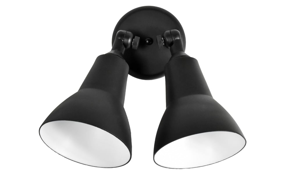 Maxim Lighting Spots 2-Light Outdoor Wall Mount in Black finish, featuring a sleek aluminum design with two adjustable lights for versatile outdoor illumination.