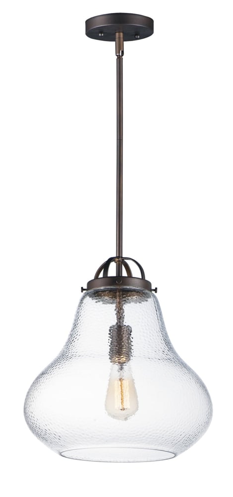 Maxim Lighting Stella Pendant featuring a steel and glass design with an oil rubbed bronze finish, elegantly hanging from the ceiling.