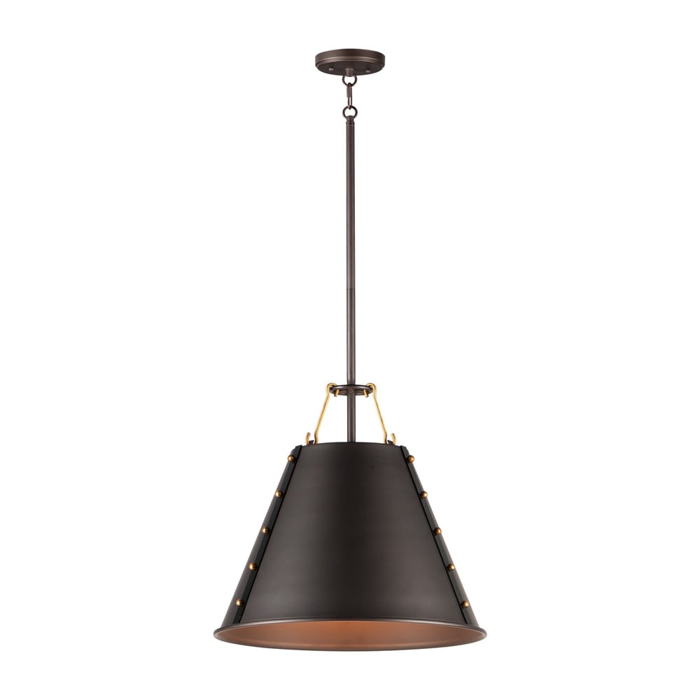 Maxim Lighting Trestle Pendant in Oil Rubbed Bronze with Brass finish, featuring a sleek design and crafted from durable steel, hanging elegantly from the ceiling.