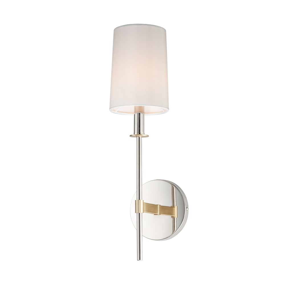 Maxim Lighting Uptown Wall Sconce in Satin Brass with Nickel finish, featuring a sleek steel frame and fabric shade.
