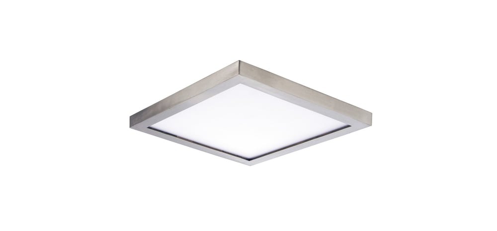 Maxim Lighting Wafer SQ LED Flush Mount in Satin Nickel finish, featuring a sleek, square aluminum design with a modern, minimalist aesthetic.