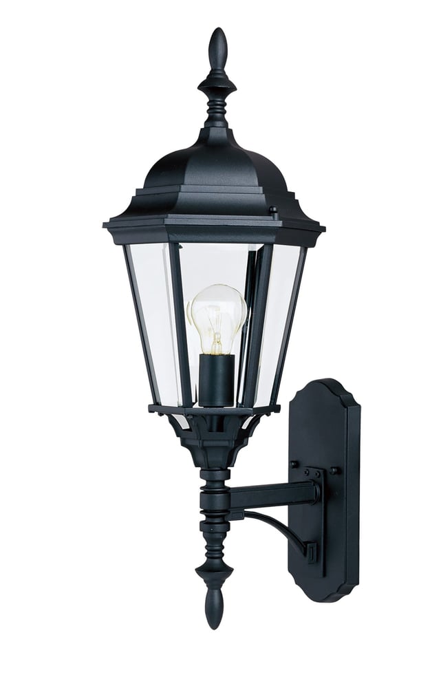 Maxim Lighting Westlake 1003 Outdoor Wall Light in white finish, featuring a classic lantern design with clear glass panels, mounted on an exterior wall.