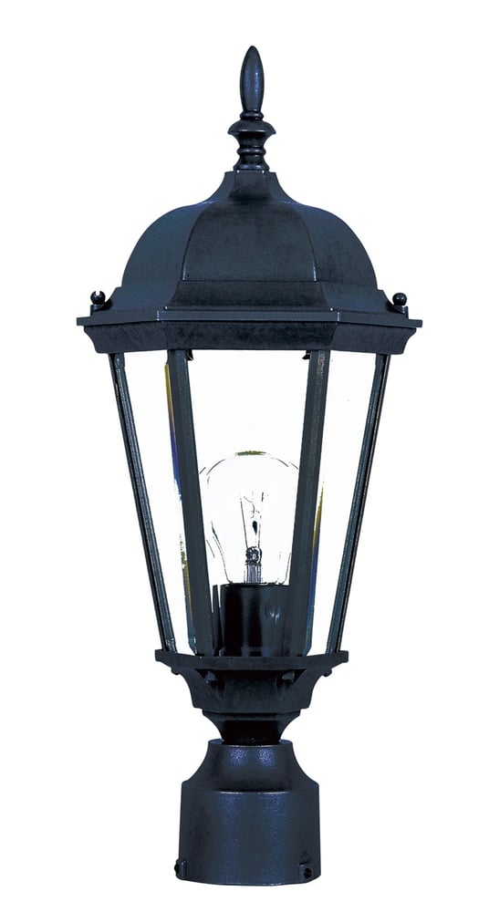 Maxim Lighting Westlake Outdoor Post Light in Black finish, made of durable Aluminum, featuring a classic lantern design with clear glass panels.