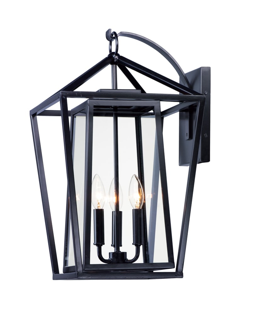 Maxim Lighting Artisan Framed Outdoor Wall Sconce with a sleek black finish, featuring a rectangular design and clear glass panels.