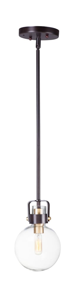 Maxim Lighting Bauhaus Mini Pendant with a sleek metal finish, featuring a minimalist design and a cylindrical shape, hanging from a thin cord.