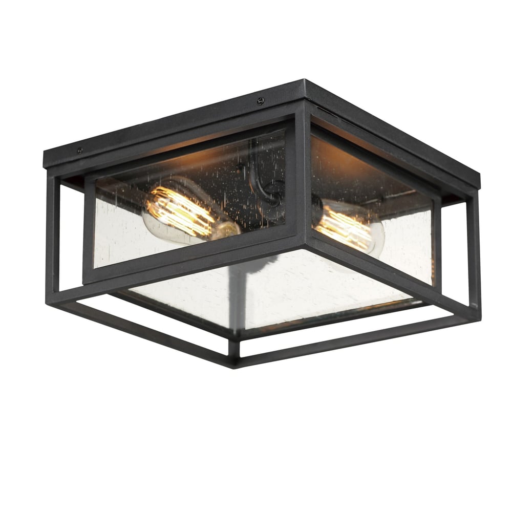 Maxim Lighting Cabana Outdoor Ceiling Light with a rustic finish, featuring a geometric design and glass panels, perfect for outdoor spaces.