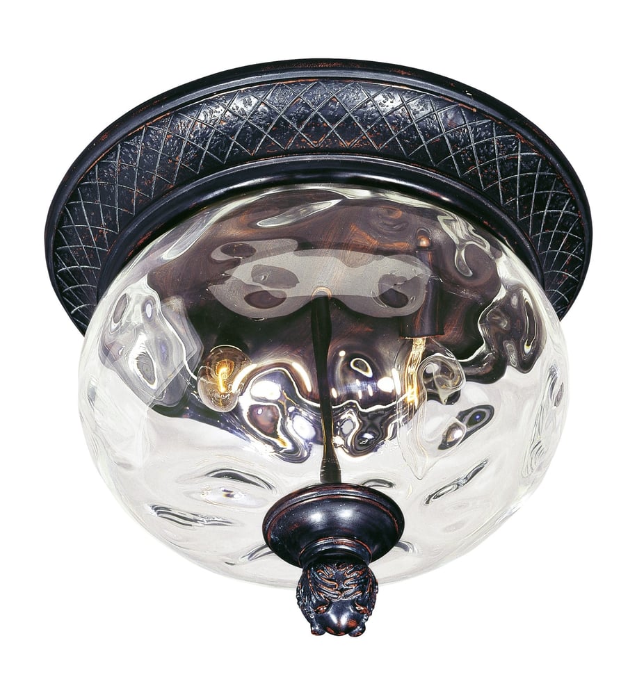 Maxim Lighting Carriage House 2-Light Outdoor Ceiling Mount with ornate detailing and a bronze finish, featuring two clear glass panels.