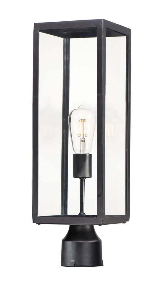 Maxim Lighting Catalina 1-Light Outdoor Post Lantern with a sleek black finish, featuring a clear glass shade and elegant design for outdoor illumination.