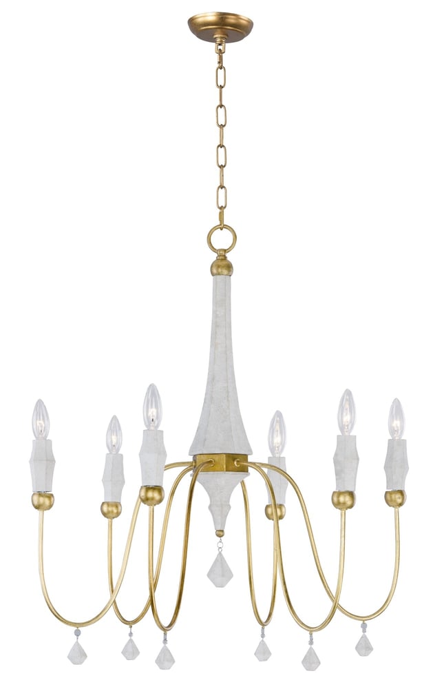 Maxim Lighting Claymore 6-Light Chandelier with a sleek finish, featuring elegant curved arms and six candle-style lights.