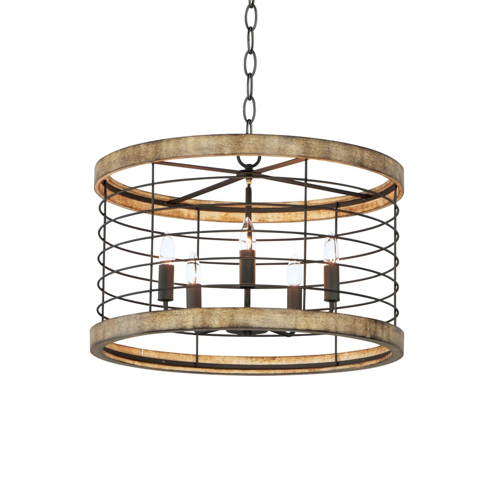 Maxim Lighting Homestead Chandelier with a bronze finish, featuring six candle-style lights and elegant curved arms, hanging from a chain in a dining room.