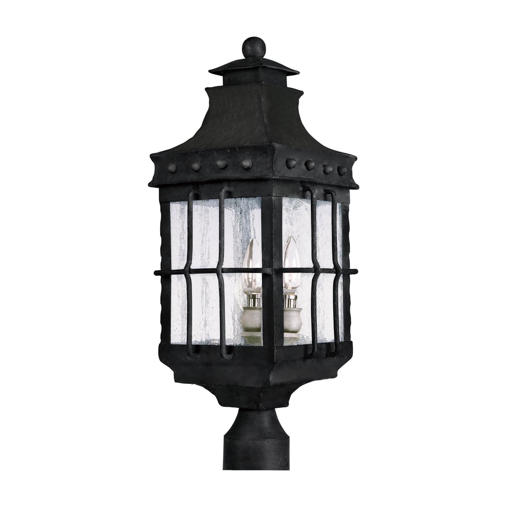 Maxim Lighting Nantucket Outdoor Post Light with a weathered finish, featuring a classic lantern design and clear glass panels for a timeless look.