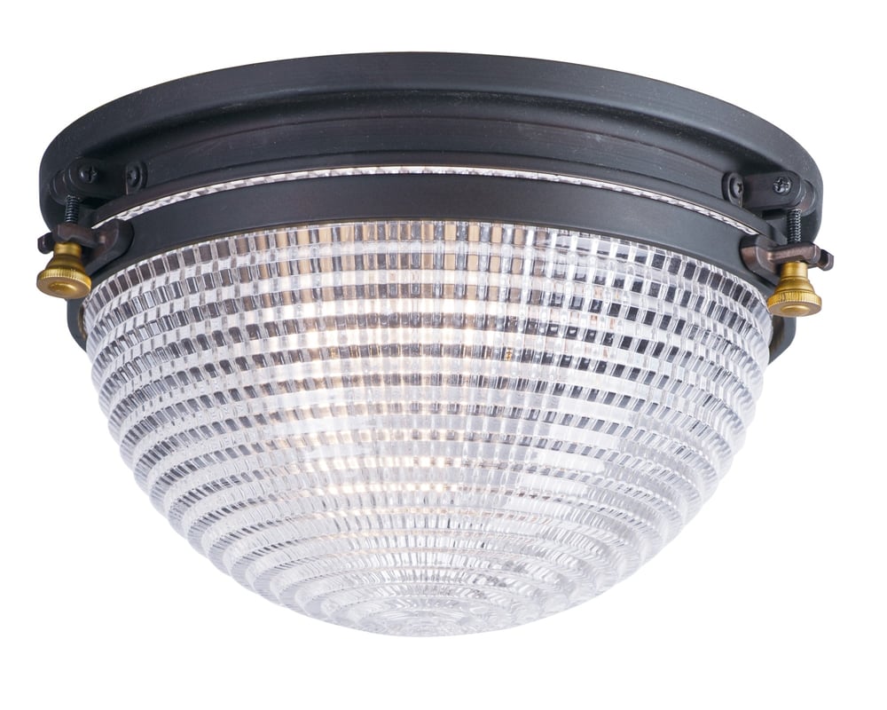Maxim Lighting Portside Flush Mount with a sleek metallic finish, featuring a nautical-inspired design and clear glass panels for a modern touch.