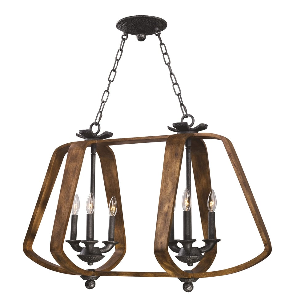 Maxim Lighting Road House 6-Light Chandelier with industrial design, featuring a rustic finish and six exposed bulbs in a circular metal frame.