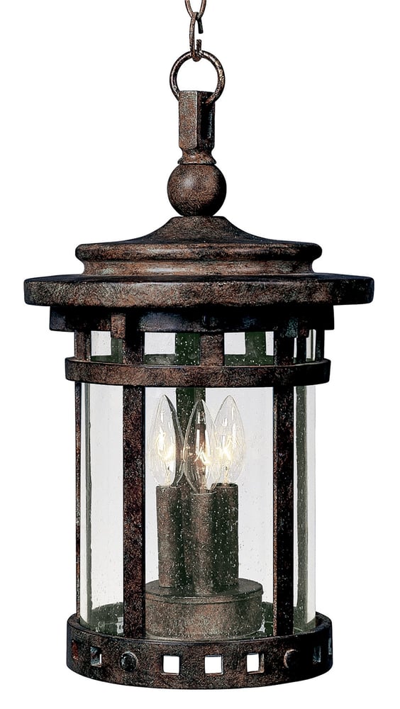Maxim Lighting Santa Barbara VX Outdoor Hanging Lantern with a bronze finish, featuring a classic design and clear glass panels for outdoor use.