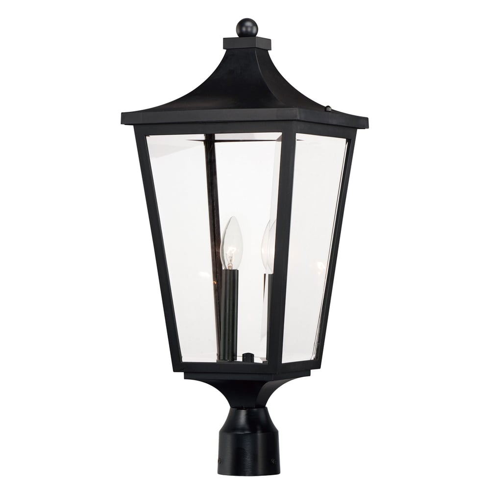 Maxim Lighting Sutton Place Vivex 120V Outdoor Post Mount with a sleek black finish, featuring a classic lantern design and clear glass panels.